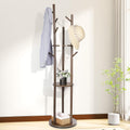 Walnut Rotary 3-Tier 9-Hook Coat Rack