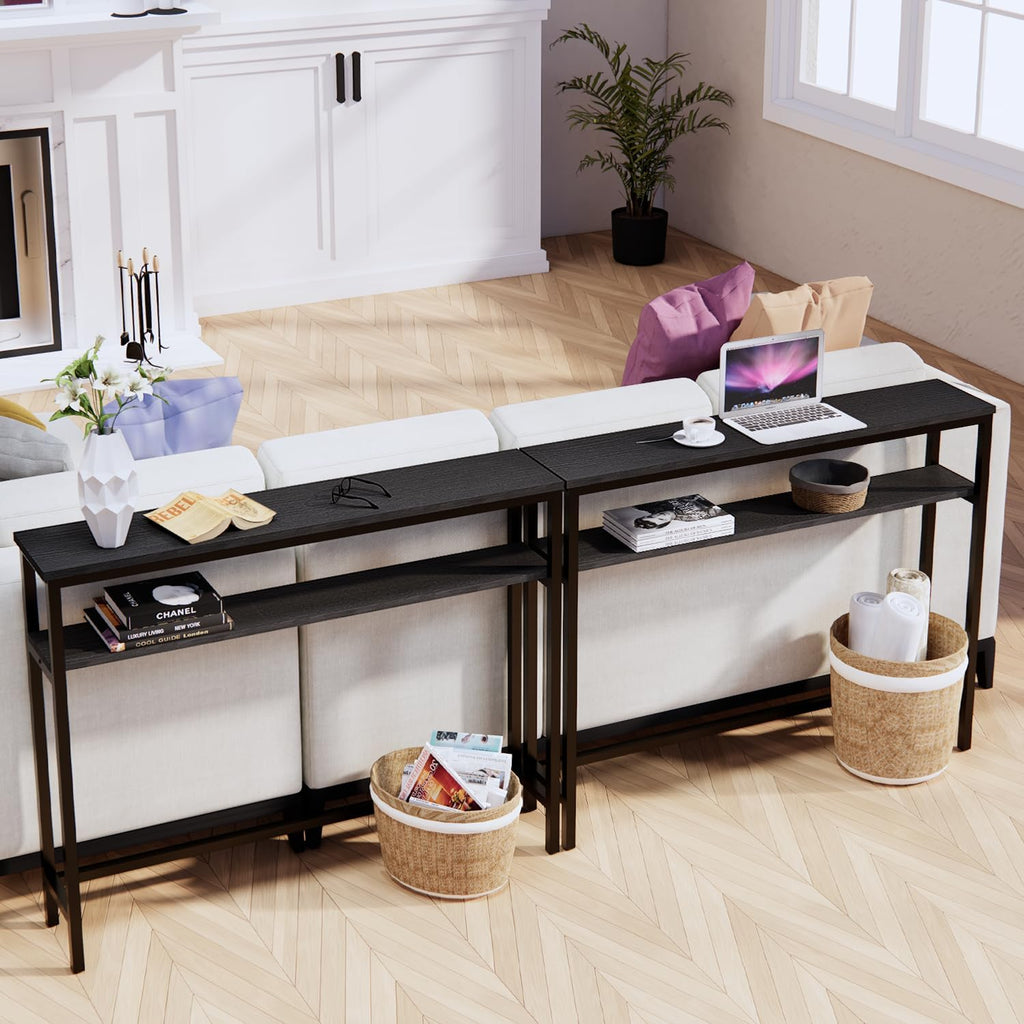 Black 2-Tier Narrow Console Entryway Table
