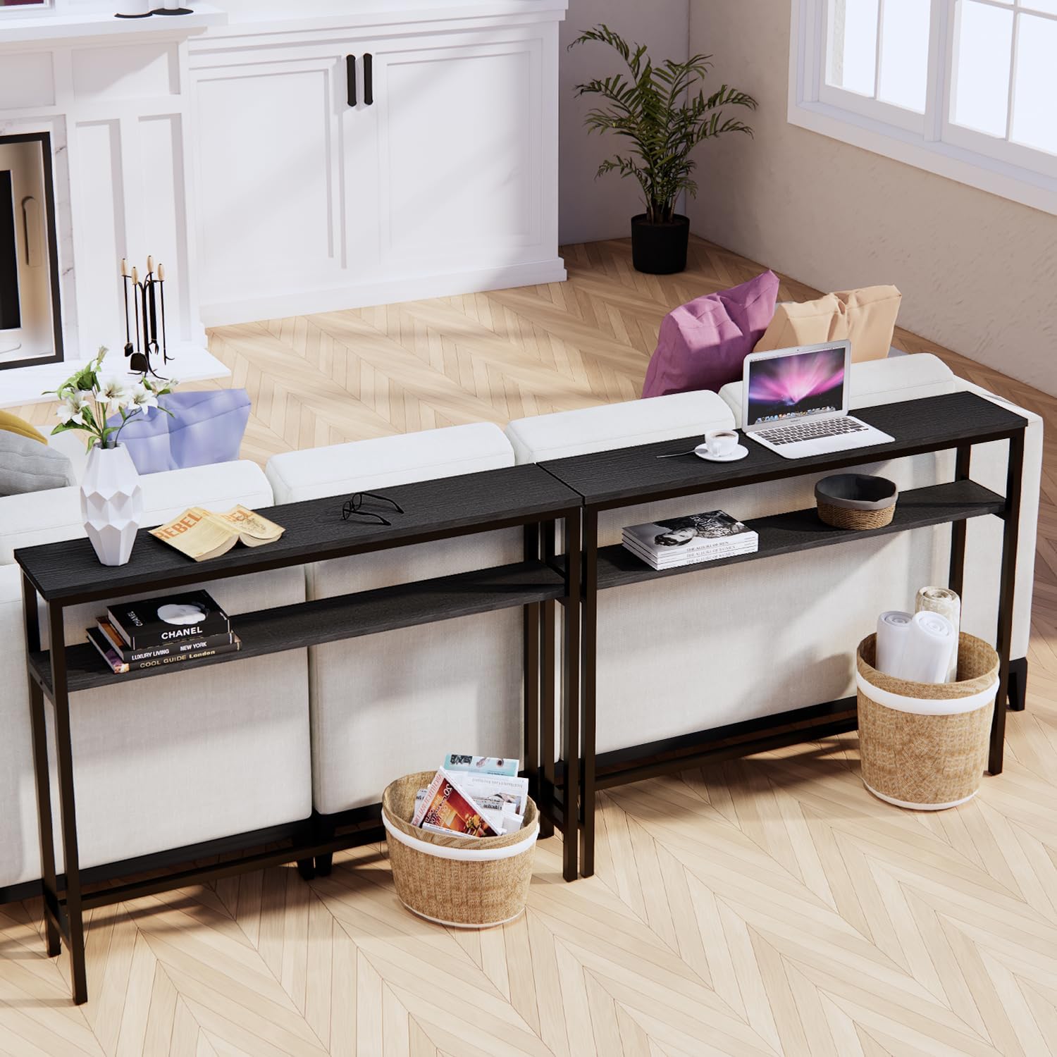 Black 2-Tier Narrow Console Entryway Table