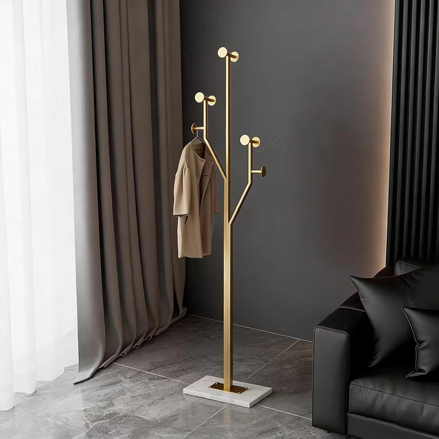 Gold Marble Base Metal Coat Rack Stand
