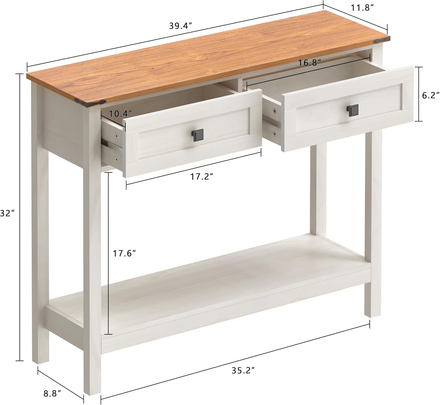 Farmhouse Console Table Storage Drawer Shelf