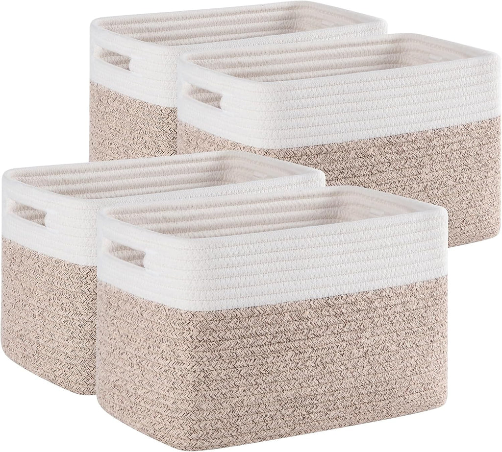 Woven Storage Baskets Organizer Toys Brown White Durable