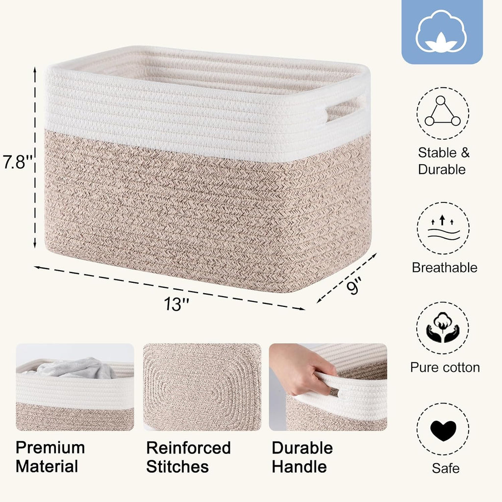 Woven Storage Baskets Organizer Toys Brown White Durable