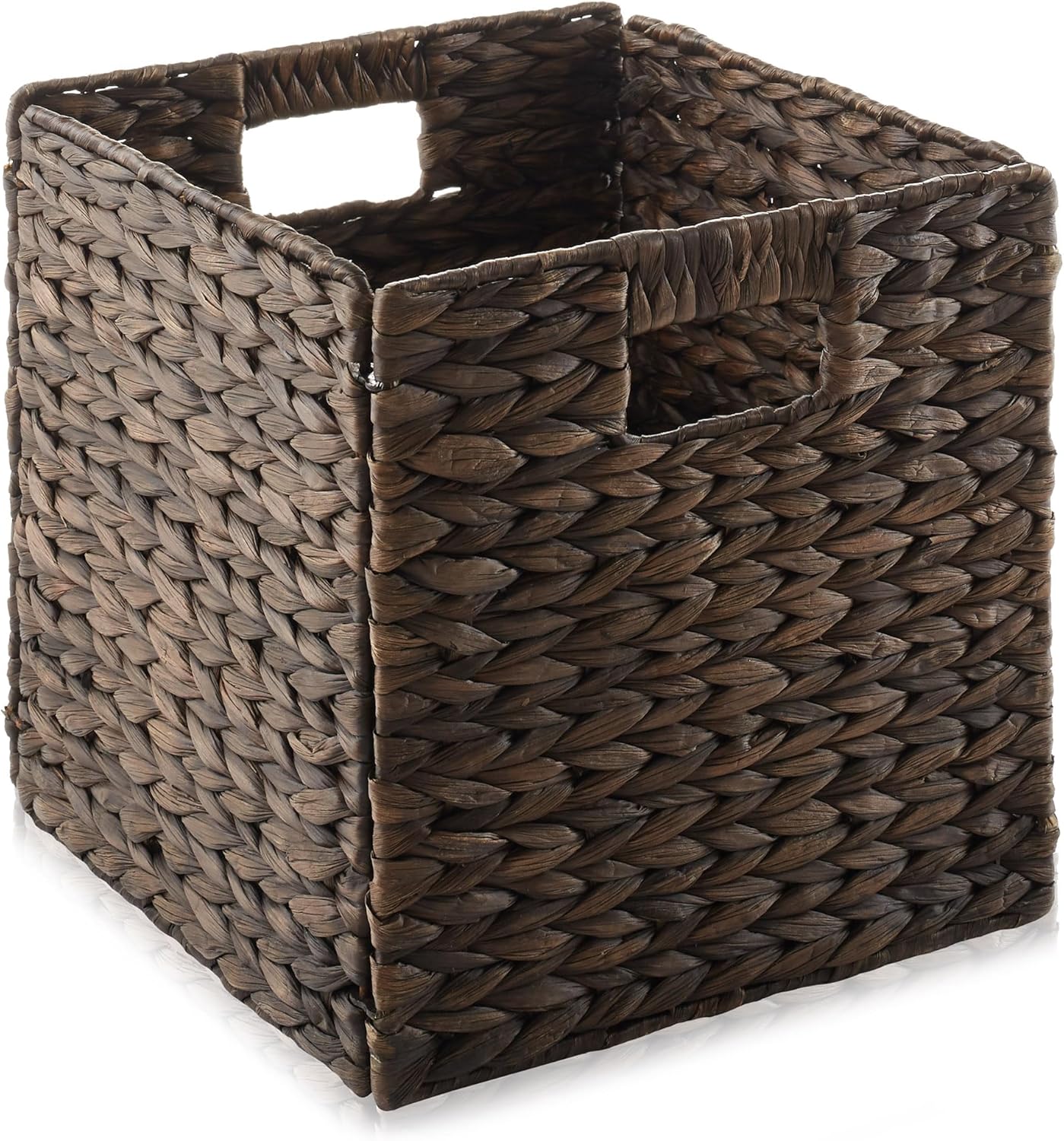 Water Hyacinth Storage Baskets Collapsible Cube Woven Espresso