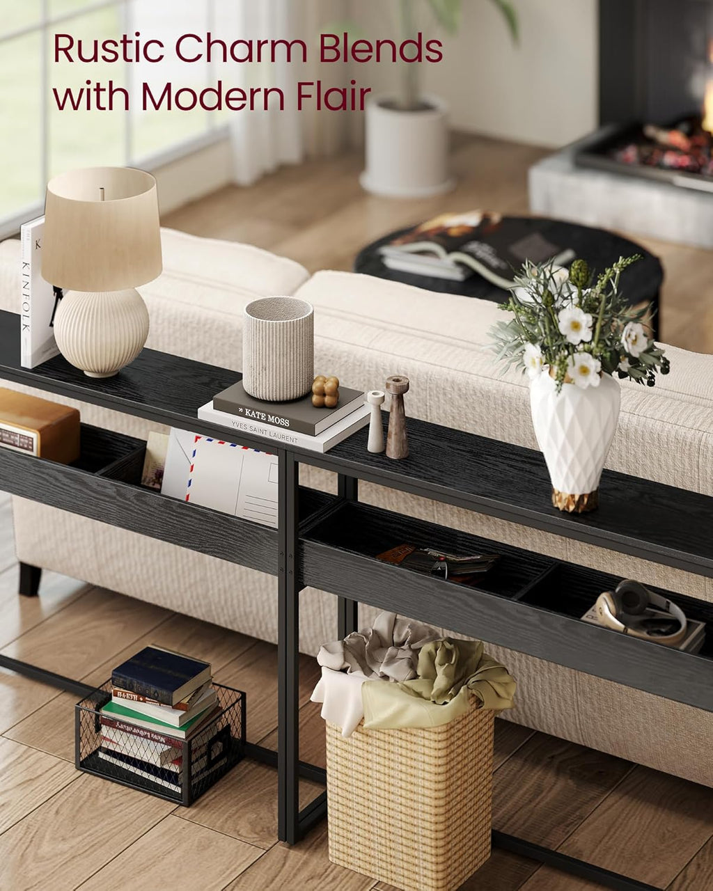 Black 2-Tier Narrow Console Entryway Table