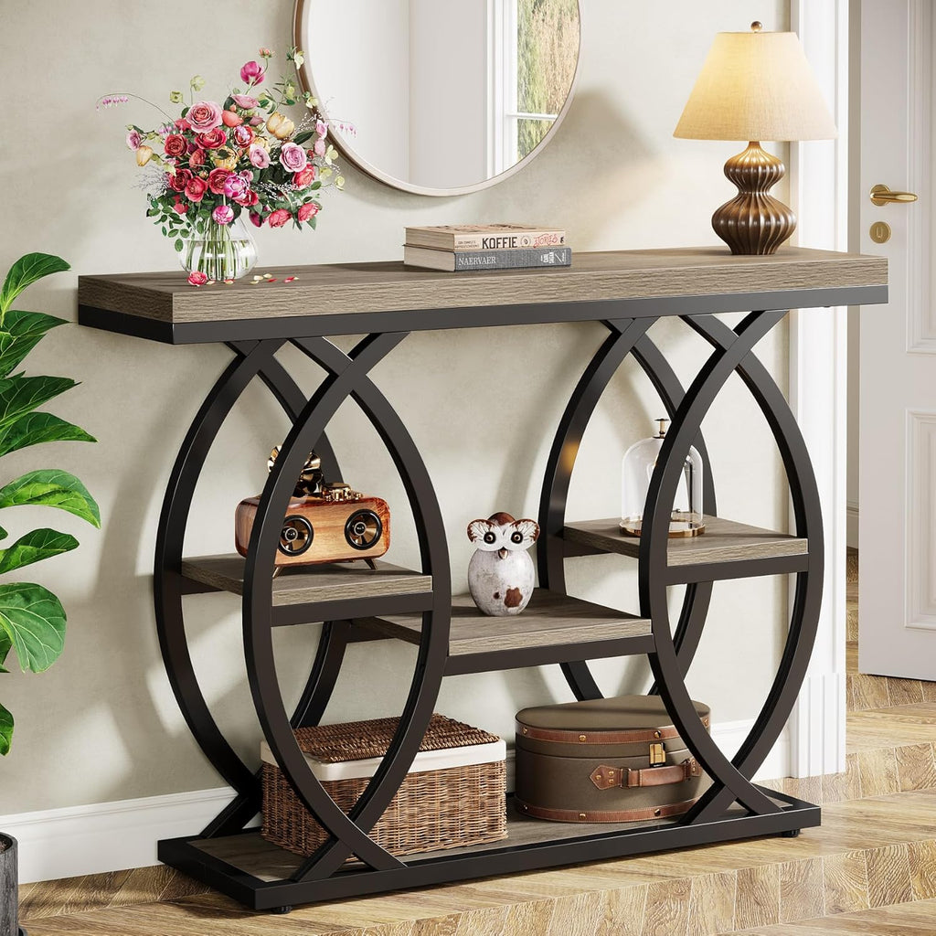 Grey 4-Tier Industrial Narrow Console Table