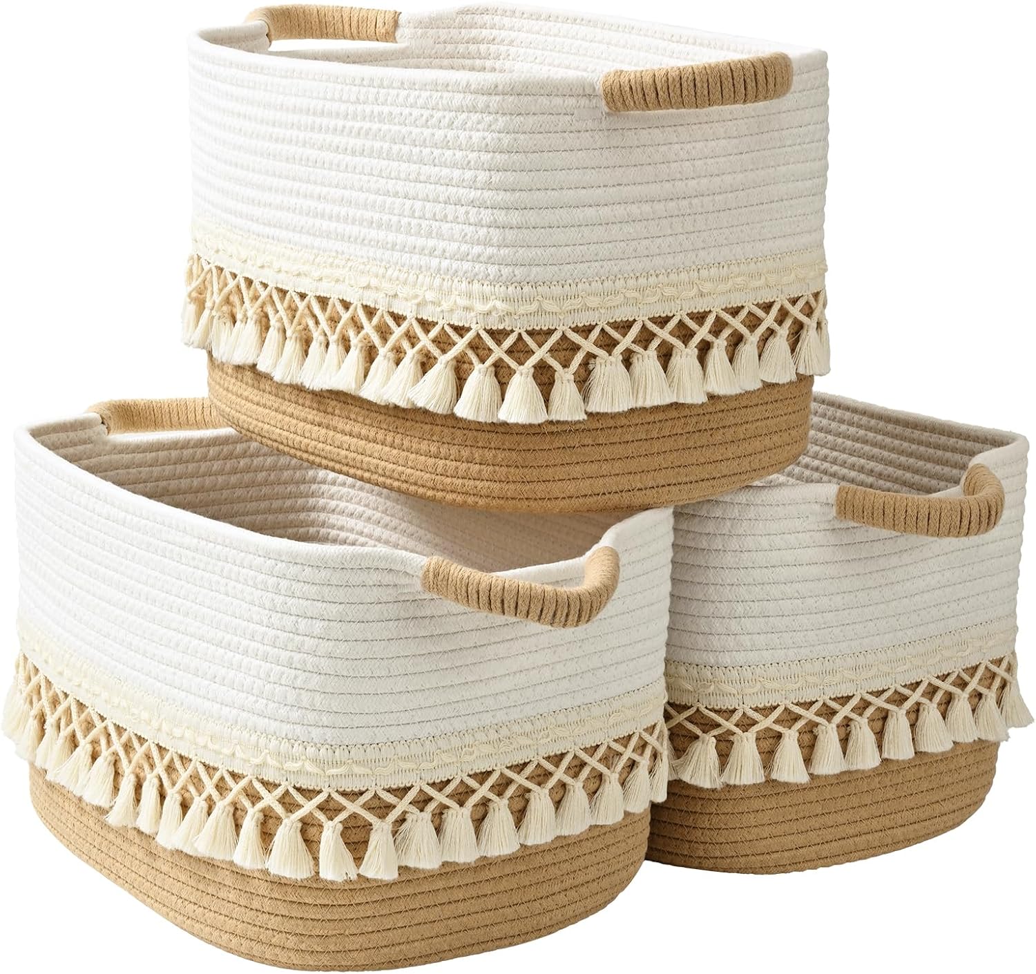 Cotton Rope Storage Baskets Boho Tassel Large Organizer