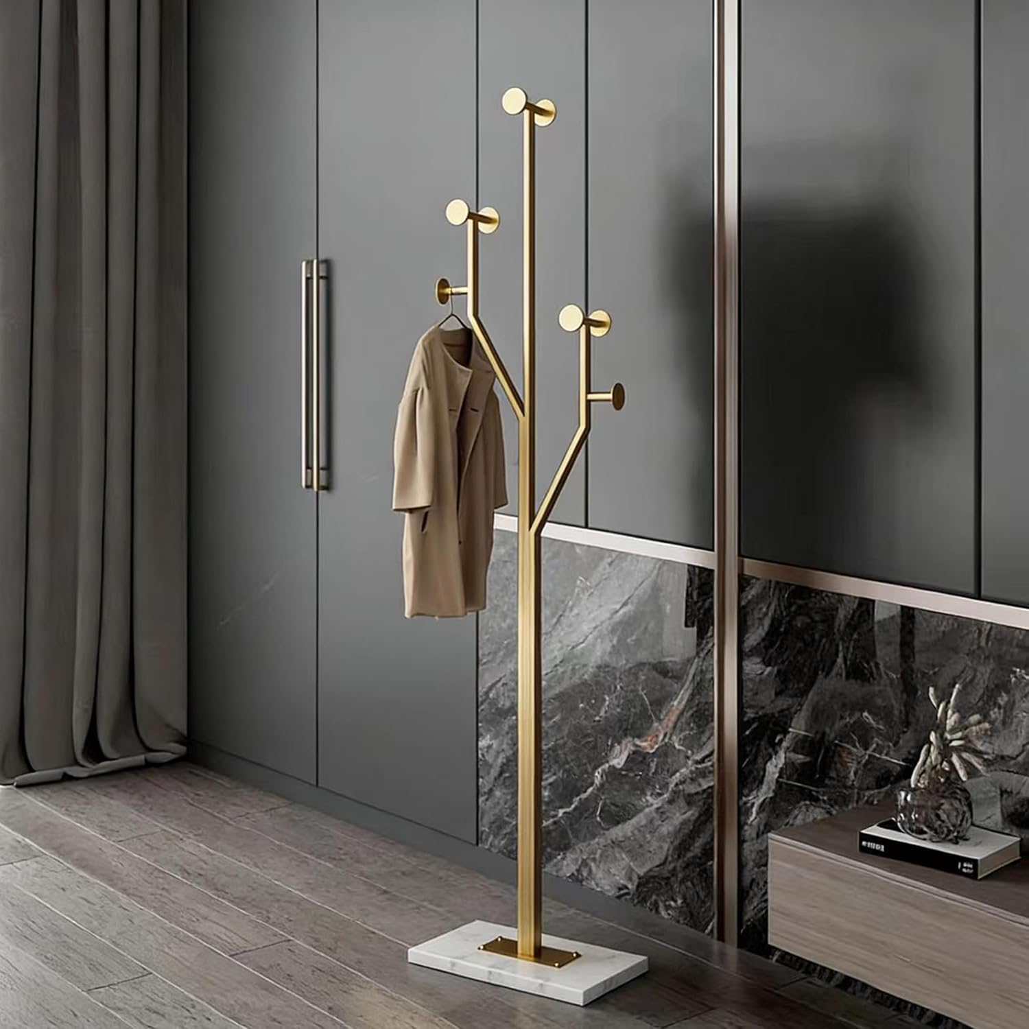Gold Marble Base Metal Coat Rack Stand