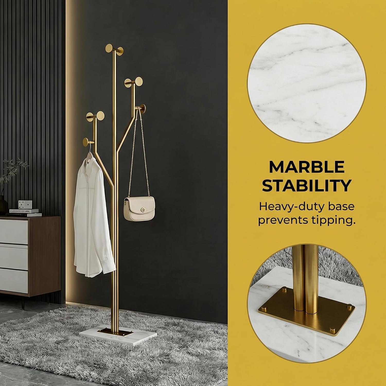 Gold Marble Base Metal Coat Rack Stand
