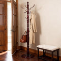 Wooden 20-Hook Adjustable Coat Rack Stand