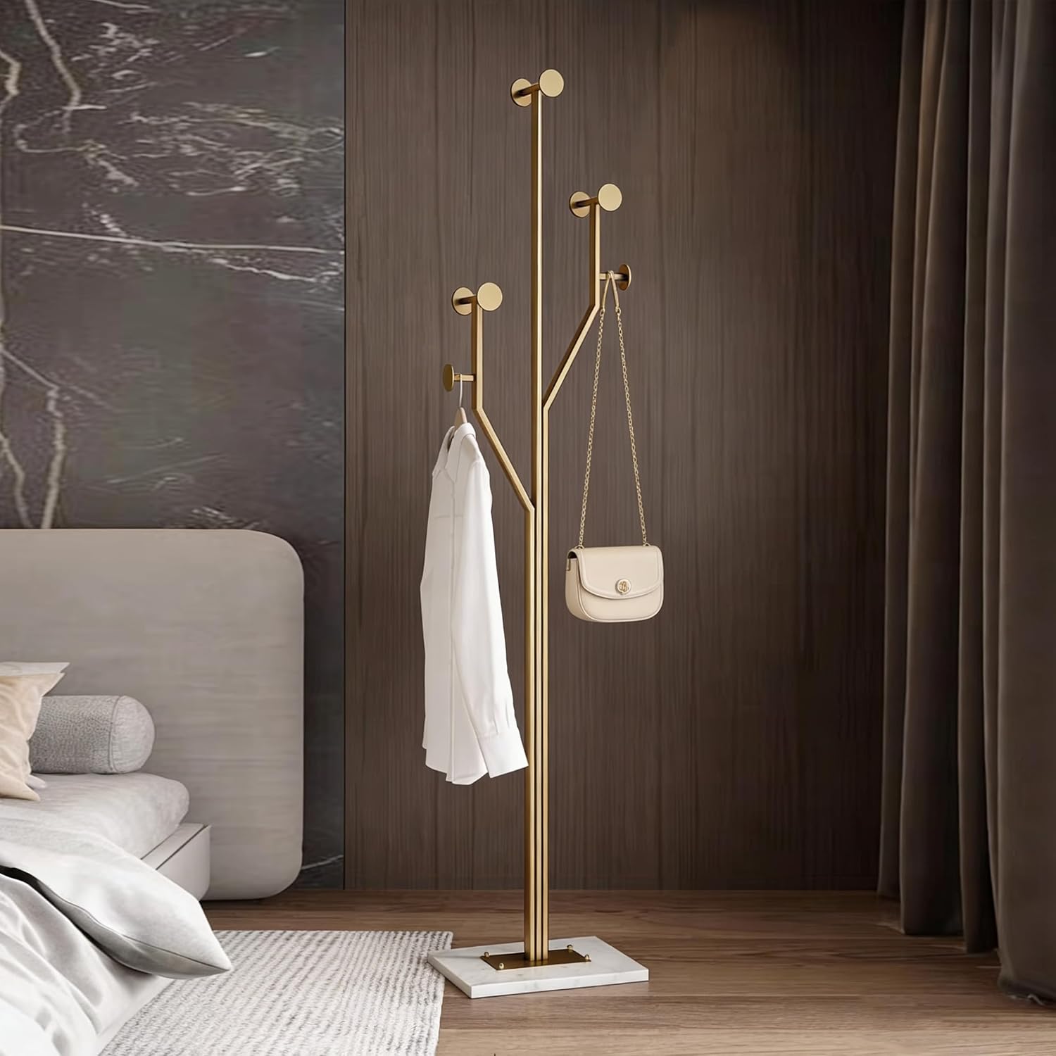 Gold Marble Base Metal Coat Rack Stand