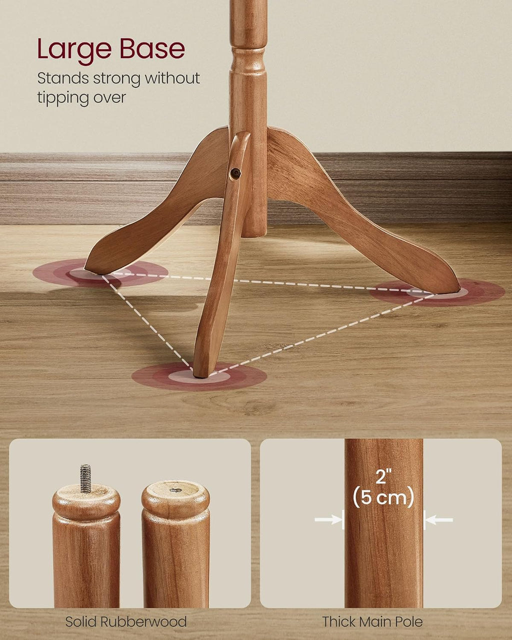 Caramel Wood 10-Hook Free Standing Coat Rack