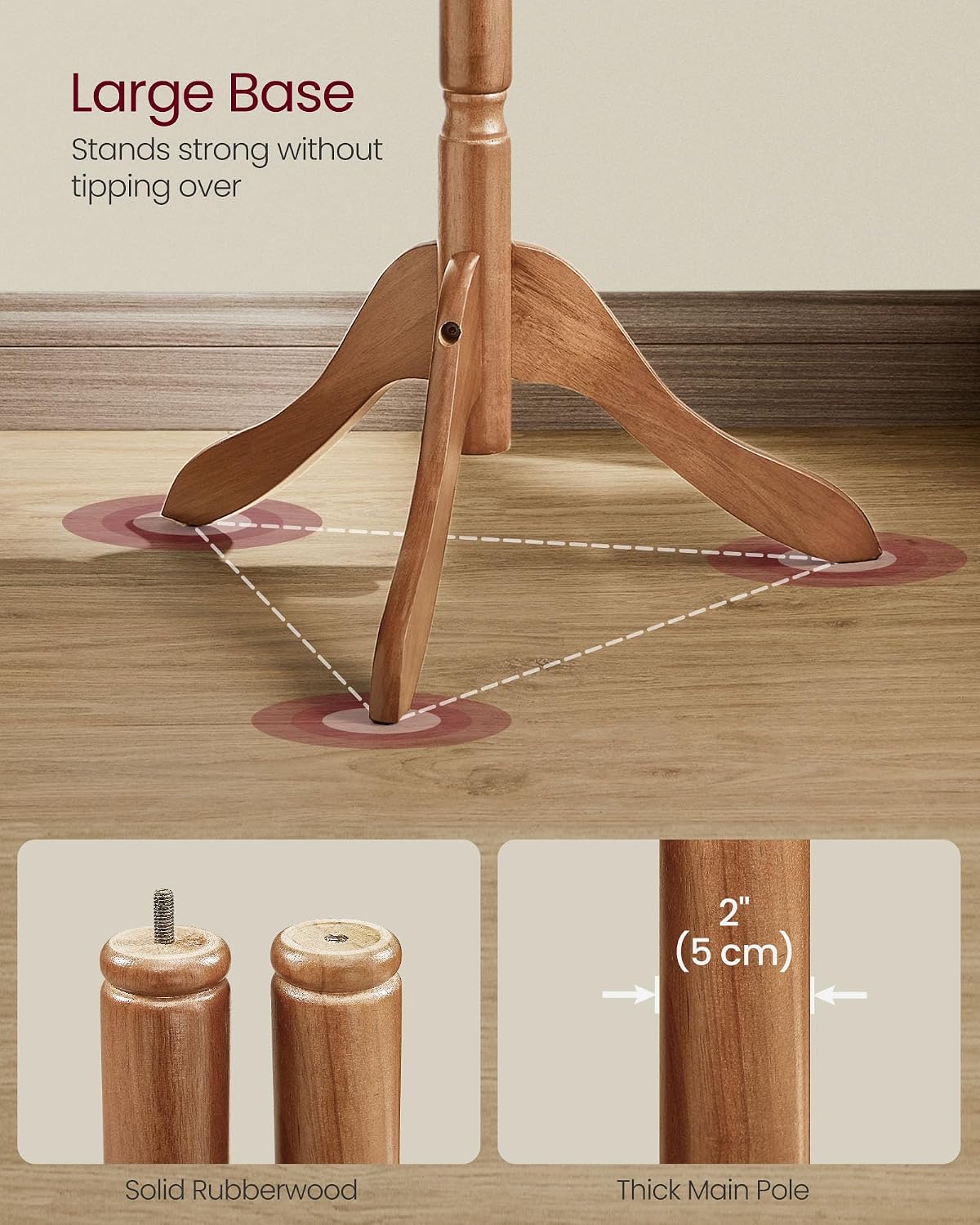 Caramel Wood 10-Hook Free Standing Coat Rack