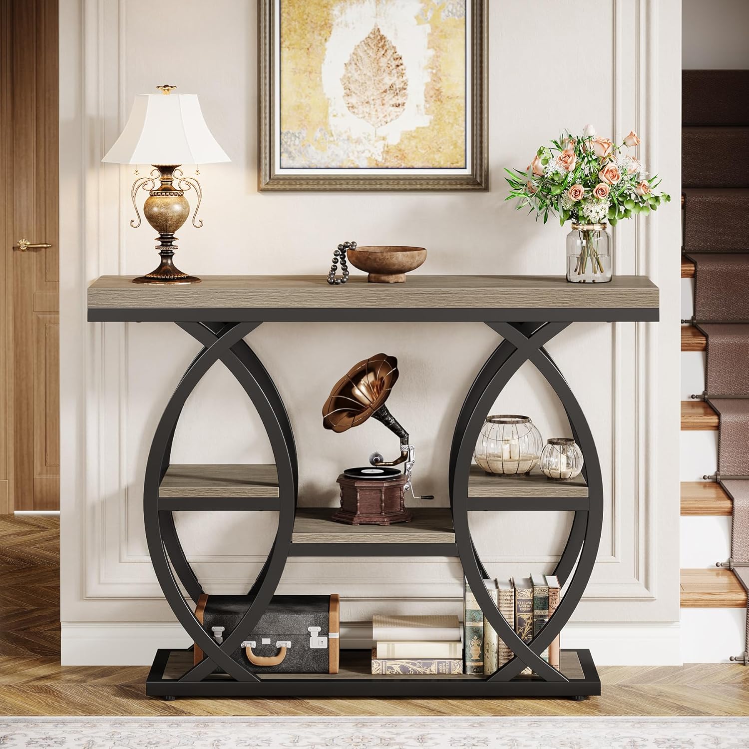 Grey 4-Tier Industrial Narrow Console Table