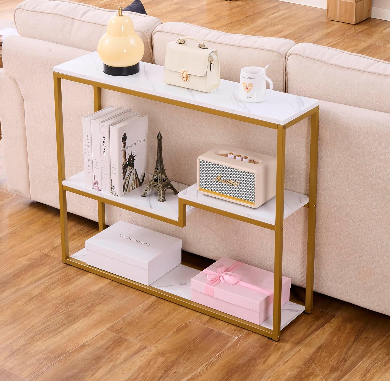 White Marble Gold Console Entryway Table