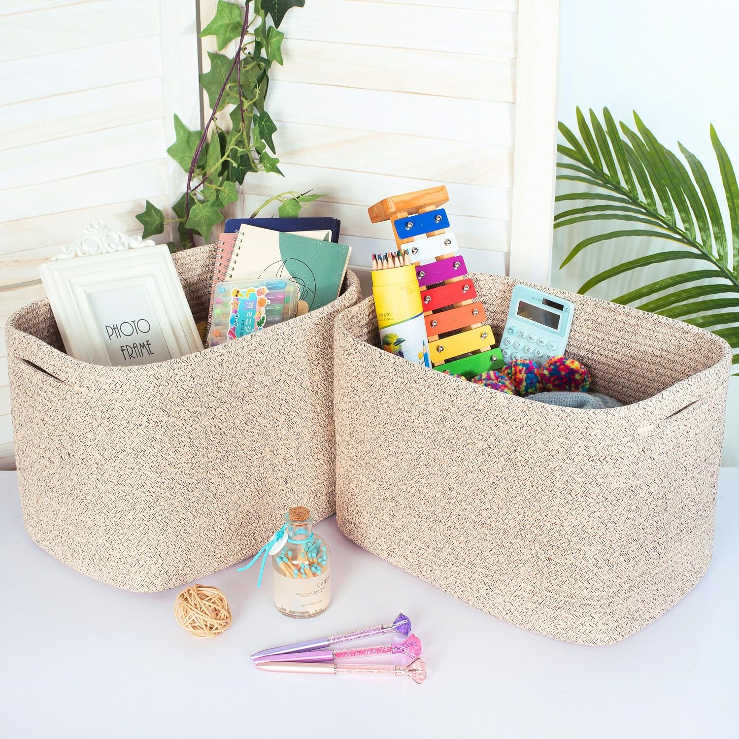 Woven Storage Baskets Cube Organizer Decorative Oatmeal Brown