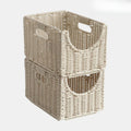 Woven Storage Baskets Stackable Collapsible Handles Resin Rattan