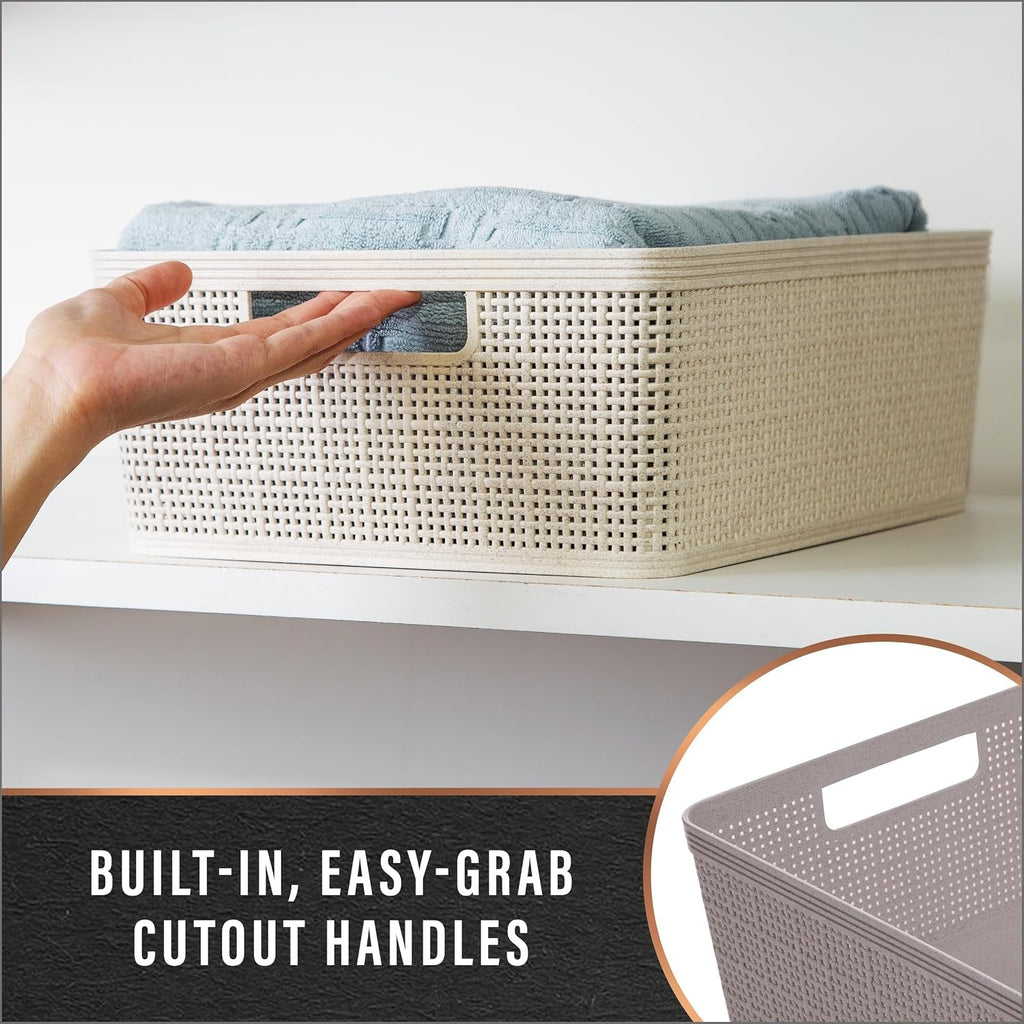 Woven Plastic Basket Jute Storage Organizer Small Natural